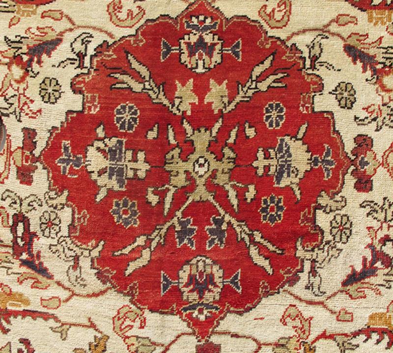 Antique Turkish Sivas Rug with Red, Taupe, Light Green and Cream Colors Antique Turkish Sivas Rug, rug EN - 614, country of origin / type: Turkey / Oushak, circa Mid - 20th Century. Measures: 6'7 x 11'6. This Turkish Sivas/Sevas rug is... - Keivan Woven ArtsEN - 614 - 4838Rug