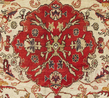 Antique Turkish Sivas Rug with Red, Taupe, Light Green and Cream Colors Antique Turkish Sivas Rug, rug EN - 614, country of origin / type: Turkey / Oushak, circa Mid - 20th Century. Measures: 6'7 x 11'6. This Turkish Sivas/Sevas rug is... - Keivan Woven ArtsEN - 614 - 4838Rug