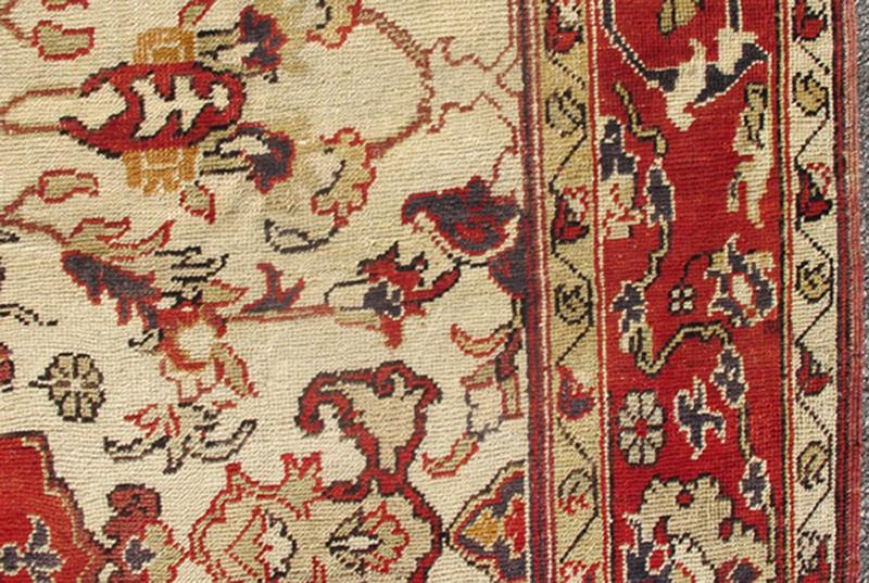 Antique Turkish Sivas Rug with Red, Taupe, Light Green and Cream Colors Antique Turkish Sivas Rug, rug EN - 614, country of origin / type: Turkey / Oushak, circa Mid - 20th Century. Measures: 6'7 x 11'6. This Turkish Sivas/Sevas rug is... - Keivan Woven ArtsEN - 614 - 4838Rug