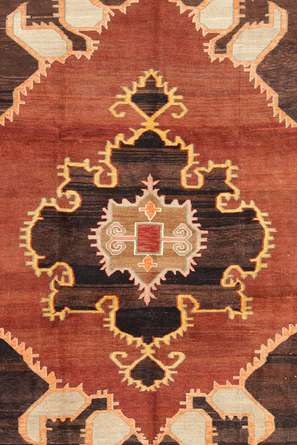 Keivan Woven Arts - Bold Design Vintage Turkish Rug in Sienna, Brown, Black, Cream and Yellow. Turkish Kars. Vintage Turkish Rug. Kars Rugs This unexpected bold Turkish carpet is composed of a reddish - brown background with dark charcoal and brow... - Keivan Woven ArtsEN - 616 - 4450Rug