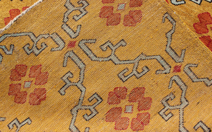 Vintage Turkish Rug with Modern Design in Bright Yellow, Tangerine and L. Blue Measures: 5' x 10'11 Vintage Turkish Rug with Modern Design in Bright Yellow, Tangerine and Blue This unique and modern Design Turkish vintage Rug is characte... - Keivan Woven ArtsEN - 626 - 4846Rug