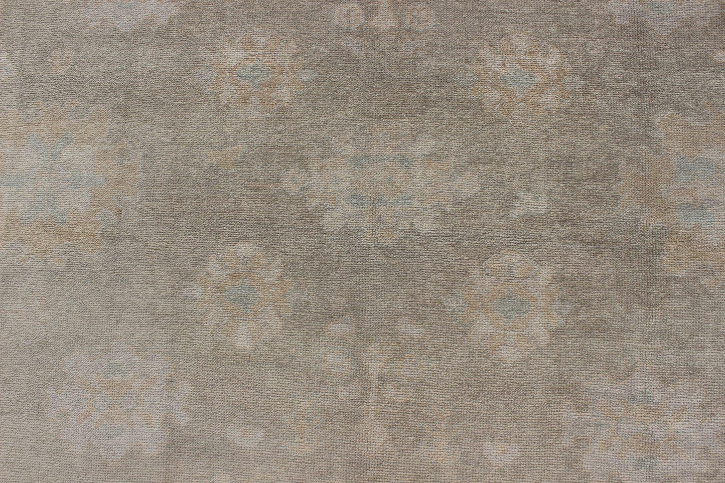 Large Turkish Oushak Rug with Large - Scale All - Over Blossom Design in Taupe, Pale Moss Green and Cream. Large Oushak Rug From Turkey in Light Moss Green, cream & Taupe and touch of light blue colors. Keivan Woven Arts/ rug EN - 637, country of or... - Keivan Woven ArtsEN - 637 - 3618Rug