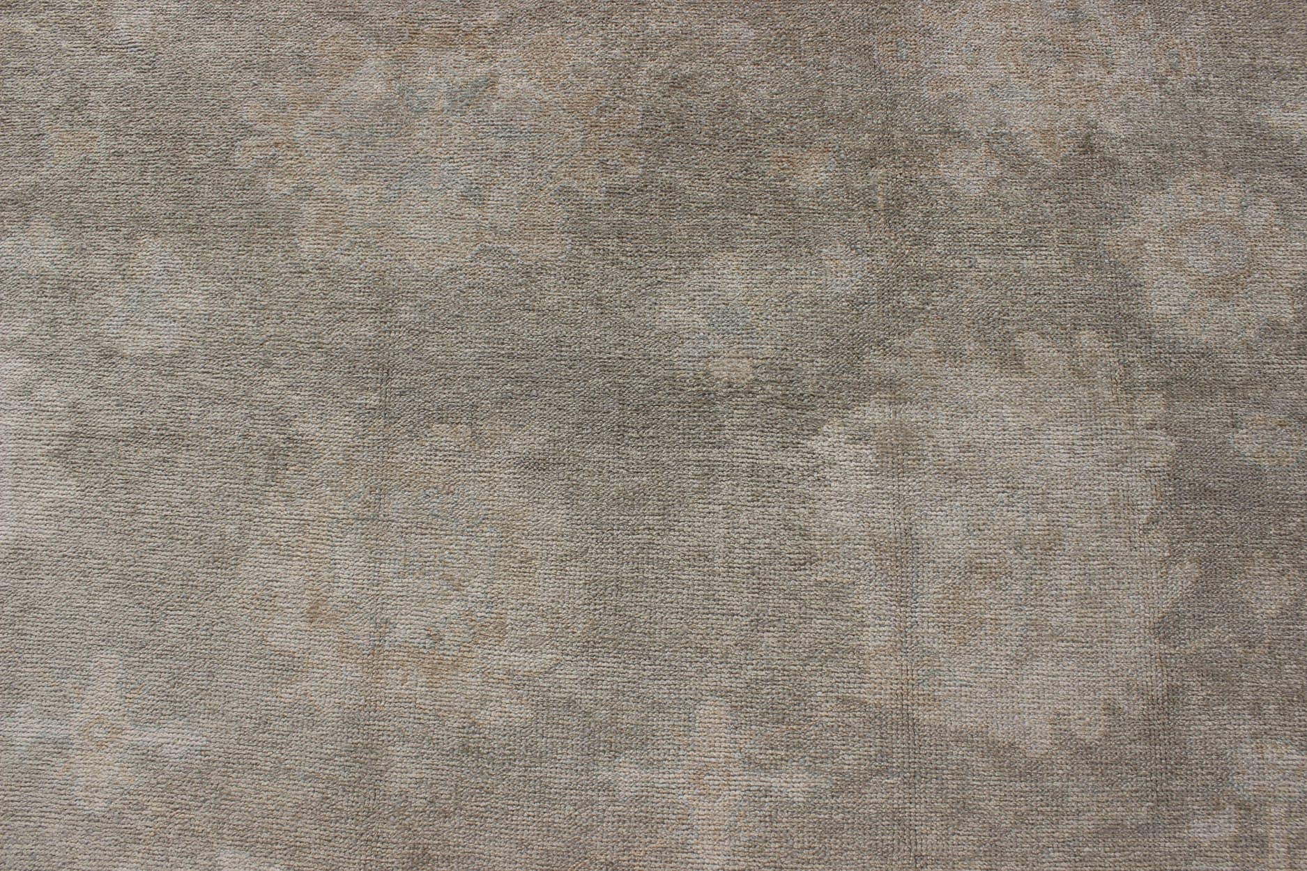 Large Turkish Oushak Rug with Large - Scale All - Over Blossom Design in Taupe, Pale Moss Green and Cream. Large Oushak Rug From Turkey in Light Moss Green, cream & Taupe and touch of light blue colors. Keivan Woven Arts/ rug EN - 637, country of or... - Keivan Woven ArtsEN - 637 - 3618Rug