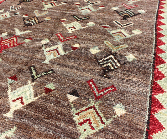 Tribal Arrow Design Tulu Vintage Rug from Turkey in Brown, Red, Mint Green kwarugs Tribal Arrow design Tulu vintage rug from Turkey in brown, red, mint green, rug en - 644, country of origin / type: Turkey / Oushak, circa 1940 This vintage... - Keivan Woven ArtsEN - 644 - 5422Rug