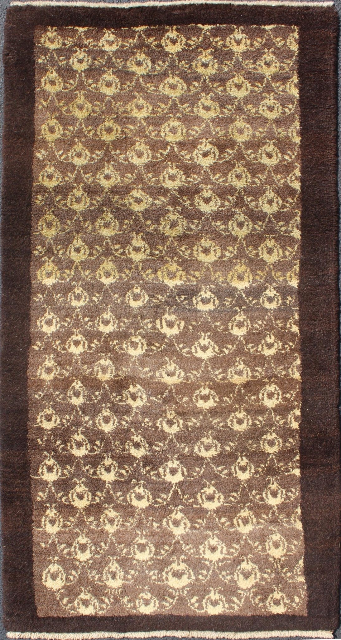 Vintage Turkish Tulu Carpet with Light Yellow and Brown All - Over Design All - Over Design Vintage Turkish Tulu Carpet in Brown rug/en - 680 origin/turkey kwarugs Its brown ground is home to an all - over floral design rendered in various sha... - Keivan Woven ArtsEN - 680 - 4458Rug