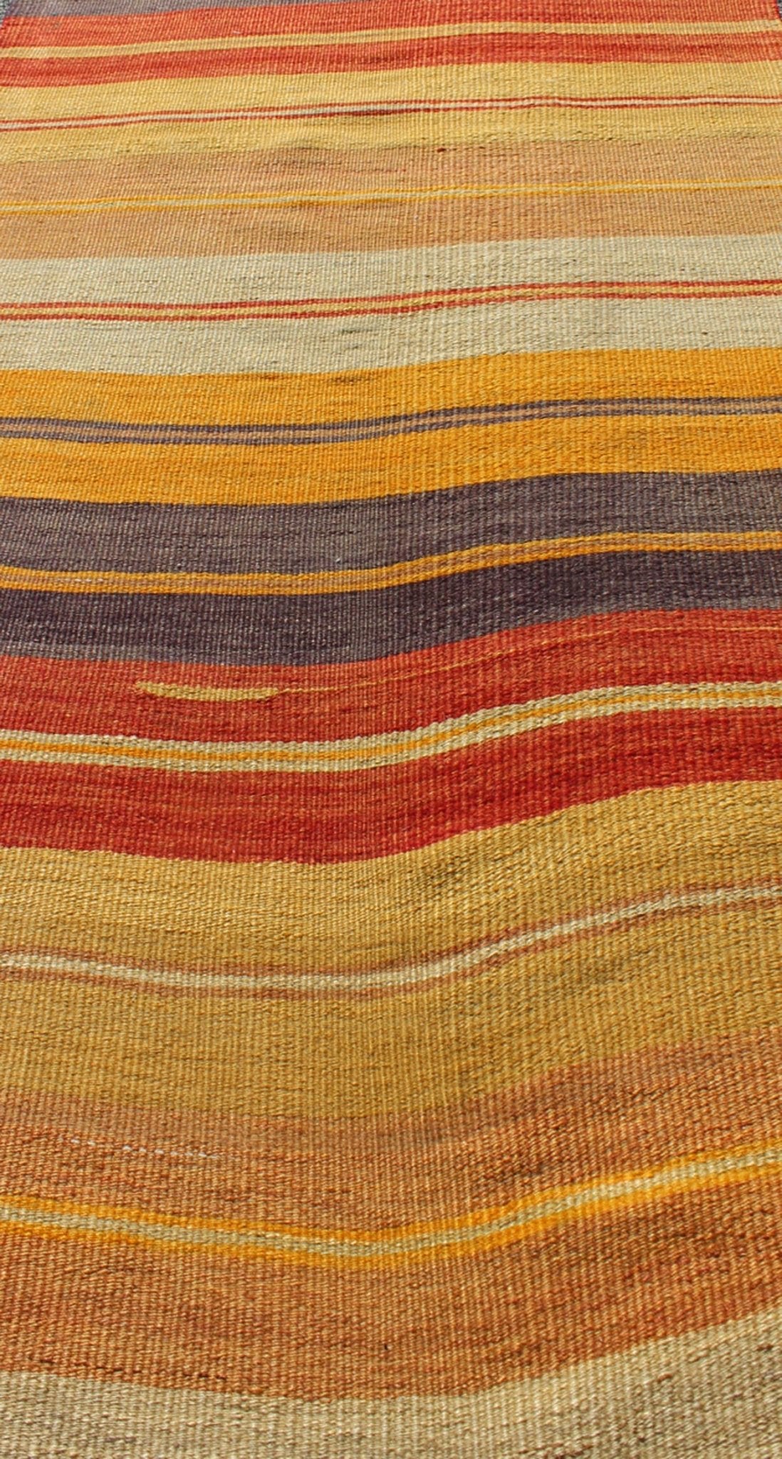 Keivan Woven Arts, En - 775, 1930s Vintage Turkish Flat - Weave Kilim Runner Colorful Vintage Turkish Kilim Rug with Horizontal Stripe Design, rug en - 775, country of origin / type: Turkey / Kilim, circa mid - 20th century Featuring a repeating hor... - Keivan Woven ArtsEN - 775 - 3461Rug