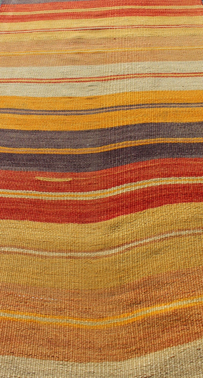 Keivan Woven Arts, En - 775, 1930s Vintage Turkish Flat - Weave Kilim Runner Colorful Vintage Turkish Kilim Rug with Horizontal Stripe Design, rug en - 775, country of origin / type: Turkey / Kilim, circa mid - 20th century Featuring a repeating hor... - Keivan Woven ArtsEN - 775 - 3461Rug