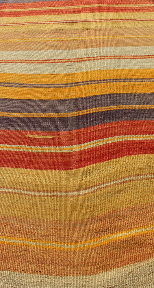 Keivan Woven Arts, En - 775, 1930s Vintage Turkish Flat - Weave Kilim Runner Colorful Vintage Turkish Kilim Rug with Horizontal Stripe Design, rug en - 775, country of origin / type: Turkey / Kilim, circa mid - 20th century Featuring a repeating hor... - Keivan Woven ArtsEN - 775 - 3461Rug
