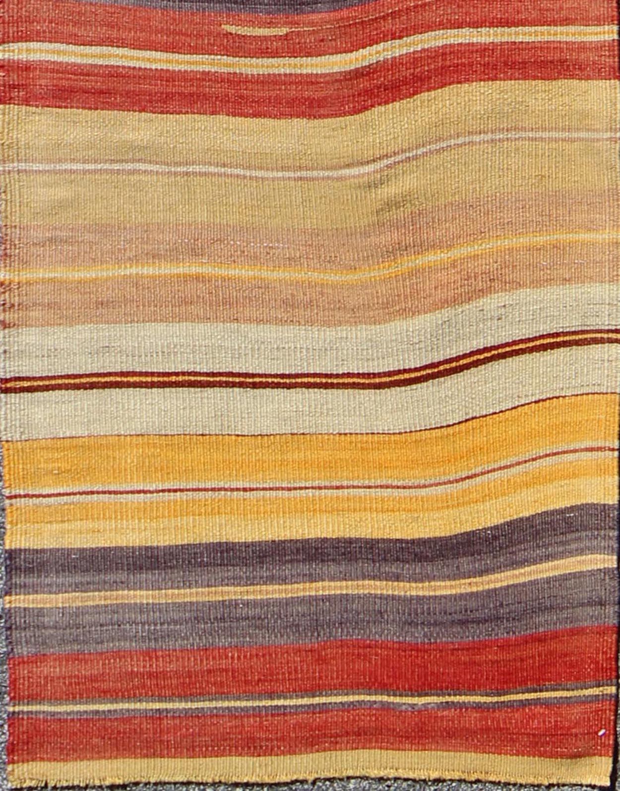 Keivan Woven Arts, En - 775, 1930s Vintage Turkish Flat - Weave Kilim Runner Colorful Vintage Turkish Kilim Rug with Horizontal Stripe Design, rug en - 775, country of origin / type: Turkey / Kilim, circa mid - 20th century Featuring a repeating hor... - Keivan Woven ArtsEN - 775 - 3461Rug