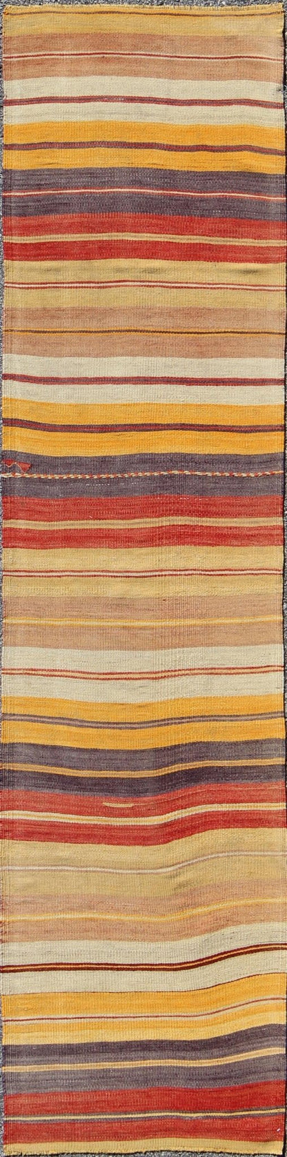 Keivan Woven Arts, En - 775, 1930s Vintage Turkish Flat - Weave Kilim Runner Colorful Vintage Turkish Kilim Rug with Horizontal Stripe Design, rug en - 775, country of origin / type: Turkey / Kilim, circa mid - 20th century Featuring a repeating hor... - Keivan Woven ArtsEN - 775 - 3461Rug