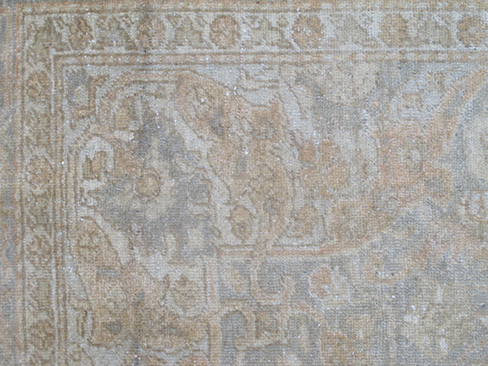 Gray Faded Vintage Fine Turkish Sivas Rug With Floral Motifs and Medallion With a Light Tan Field. Keivan Woven Arts / rug EN - 777, country of origin / type: Turkey / Oushak, circa mid - 20th century. Measures: 5'1 x 7'10. Fine Sivas rugs from weste... - Keivan Woven ArtsEN - 777 - 3856Rug