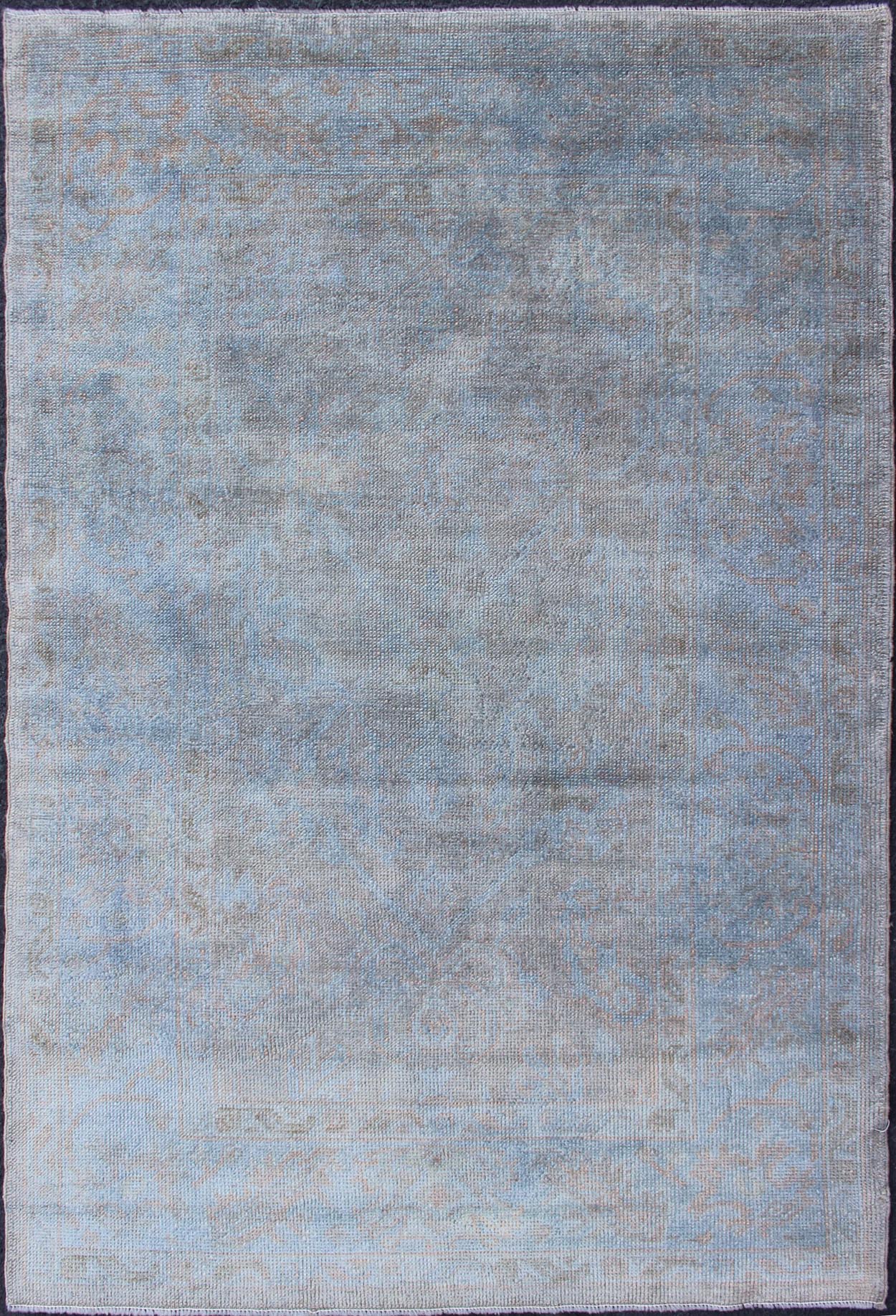 Keivan Woven Arts, Vintage Turkish Over - Dyed Rug With Blue With Faded Brown, vintage oushak, blue oushak, Over dye rug kwarugs / En - 819, Turkish Oushak over - dyed in blue color with tan and brown This Turkish carpet with a classical composition ... - Keivan Woven ArtsEN - 819 - 11733Rug