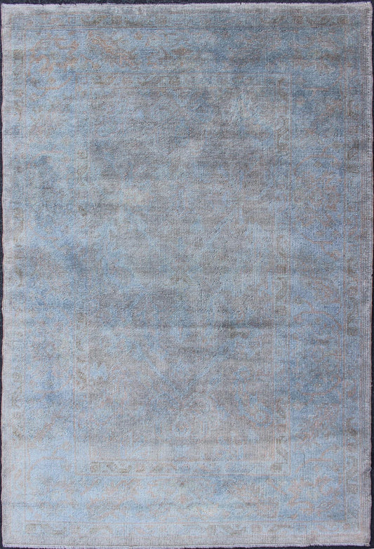 Keivan Woven Arts, Vintage Turkish Over - Dyed Rug With Blue With Faded Brown, vintage oushak, blue oushak, Over dye rug kwarugs / En - 819, Turkish Oushak over - dyed in blue color with tan and brown This Turkish carpet with a classical composition ... - Keivan Woven ArtsEN - 819 - 11733Rug
