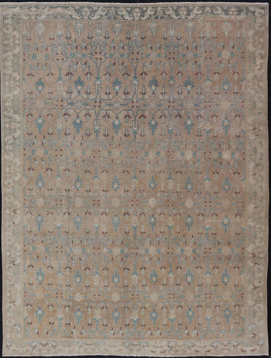 Vintage Turkish Oushak with All - Over Design in Muted Tones & Neutral Colors Vintage Turkish Oushak rug with overall Sub - geometric design paired with Delicate colors, Light blue, soft pink, taupe's. Keivan Woven Arts / circa/1940 rug/ EN - 86048 M... - Keivan Woven ArtsEN - 86048 - 19124Rug