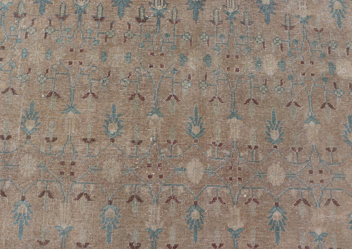 Vintage Turkish Oushak with All - Over Design in Muted Tones & Neutral Colors Vintage Turkish Oushak rug with overall Sub - geometric design paired with Delicate colors, Light blue, soft pink, taupe's. Keivan Woven Arts / circa/1940 rug/ EN - 86048 M... - Keivan Woven ArtsEN - 86048 - 19124Rug
