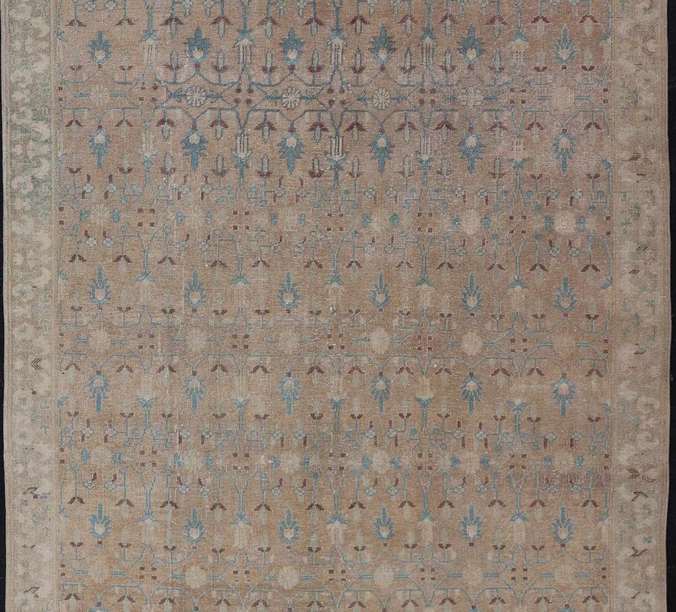 Vintage Turkish Oushak with All - Over Design in Muted Tones & Neutral Colors Vintage Turkish Oushak rug with overall Sub - geometric design paired with Delicate colors, Light blue, soft pink, taupe's. Keivan Woven Arts / circa/1940 rug/ EN - 86048 M... - Keivan Woven ArtsEN - 86048 - 19124Rug