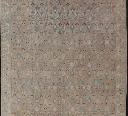 Vintage Turkish Oushak with All - Over Design in Muted Tones & Neutral Colors Vintage Turkish Oushak rug with overall Sub - geometric design paired with Delicate colors, Light blue, soft pink, taupe's. Keivan Woven Arts / circa/1940 rug/ EN - 86048 M... - Keivan Woven ArtsEN - 86048 - 19124Rug