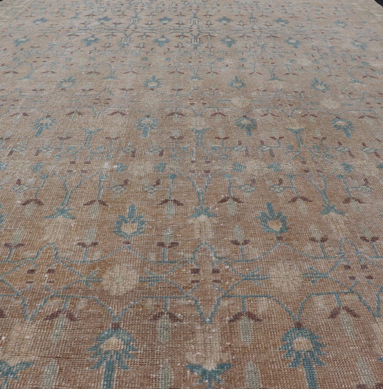Vintage Turkish Oushak with All - Over Design in Muted Tones & Neutral Colors Vintage Turkish Oushak rug with overall Sub - geometric design paired with Delicate colors, Light blue, soft pink, taupe's. Keivan Woven Arts / circa/1940 rug/ EN - 86048 M... - Keivan Woven ArtsEN - 86048 - 19124Rug