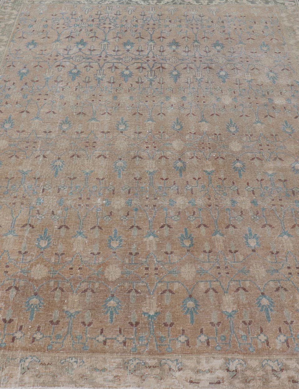 Vintage Turkish Oushak with All - Over Design in Muted Tones & Neutral Colors Vintage Turkish Oushak rug with overall Sub - geometric design paired with Delicate colors, Light blue, soft pink, taupe's. Keivan Woven Arts / circa/1940 rug/ EN - 86048 M... - Keivan Woven ArtsEN - 86048 - 19124Rug