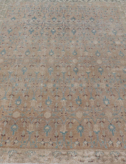 Vintage Turkish Oushak with All - Over Design in Muted Tones & Neutral Colors Vintage Turkish Oushak rug with overall Sub - geometric design paired with Delicate colors, Light blue, soft pink, taupe's. Keivan Woven Arts / circa/1940 rug/ EN - 86048 M... - Keivan Woven ArtsEN - 86048 - 19124Rug