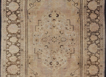 Vintage Oushak Rug with Muted Neutral Colors in Tan, Beige, taupe, Gray & Brown. Vintage Oushak Rug with Muted Neutral Colors in Tan, taupe, Beige, Gray & Brown Rug/EN - 92318, vintage Oushak, vintage Turkish rug This unique neutral color vinta... - Keivan Woven ArtsEN - 92318 - 1648Rug
