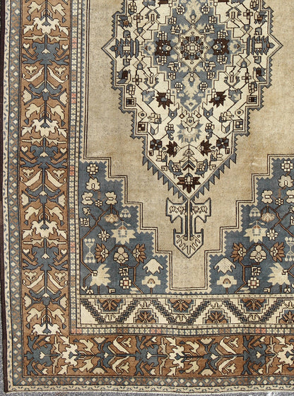 Vintage Turkish Medallion Oushak Rug in Rustic Blue, Mocha, and Taupe Measures: 7'2 x 12'9 Unique in its color palette and composition, this vintage Oushak features large - scale motifs and a central medallion. The field design is rendered... - Keivan Woven ArtsEN - 94123 - 3814Rug