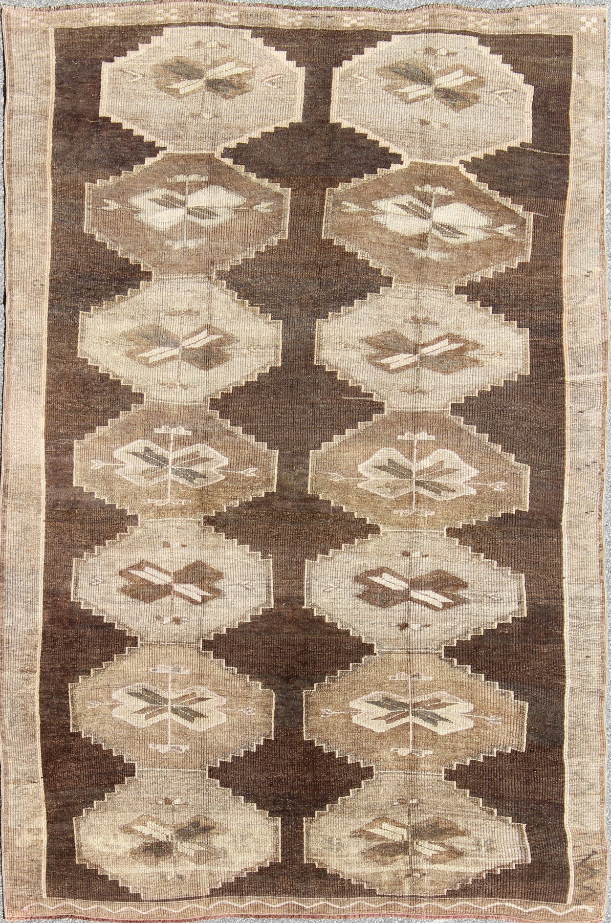 Vintage Turkish Kars Rug With All Over Geometric Design in Chocolate Brown and Earth Tones Keivan Woven Arts - Vintage Turkish Kars Rug with All Over Geometric Design in Brown and Neutrals. Rug/, Turkish Rug This stunning Turkish rug from ... - Keivan Woven ArtsEN - 94279 - 2390Rug