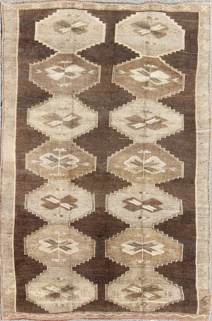 Vintage Turkish Kars Rug With All Over Geometric Design in Chocolate Brown and Earth Tones Keivan Woven Arts - Vintage Turkish Kars Rug with All Over Geometric Design in Brown and Neutrals. Rug/, Turkish Rug This stunning Turkish rug from ... - Keivan Woven ArtsEN - 94279 - 2390Rug