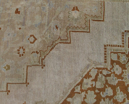 Vintage Turkish Oushak Rug in Brown, Pale Green, Taupe & Taupe Light Purple Measures 6'10 x 10'5 This softly colored Oushak carpet rests beautifully upon a field of elegant light taupe. A large medallion of lavender/gray and saddle brow... - Keivan Woven ArtsEN - 989 - 5265Rug