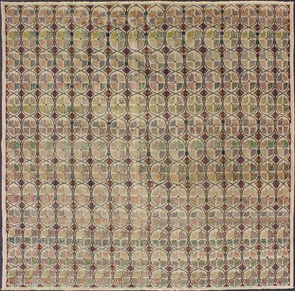 Mid - Century Modern Turkish Square Rug Rendered on a muted background with a spotted and speckled assortment of yellows, reds, browns, greens and blues, this very unique Mid - Century square rug displays a repeating pattern with an abstract feel. ... - Keivan Woven ArtsEN - 990 - 5271Rug