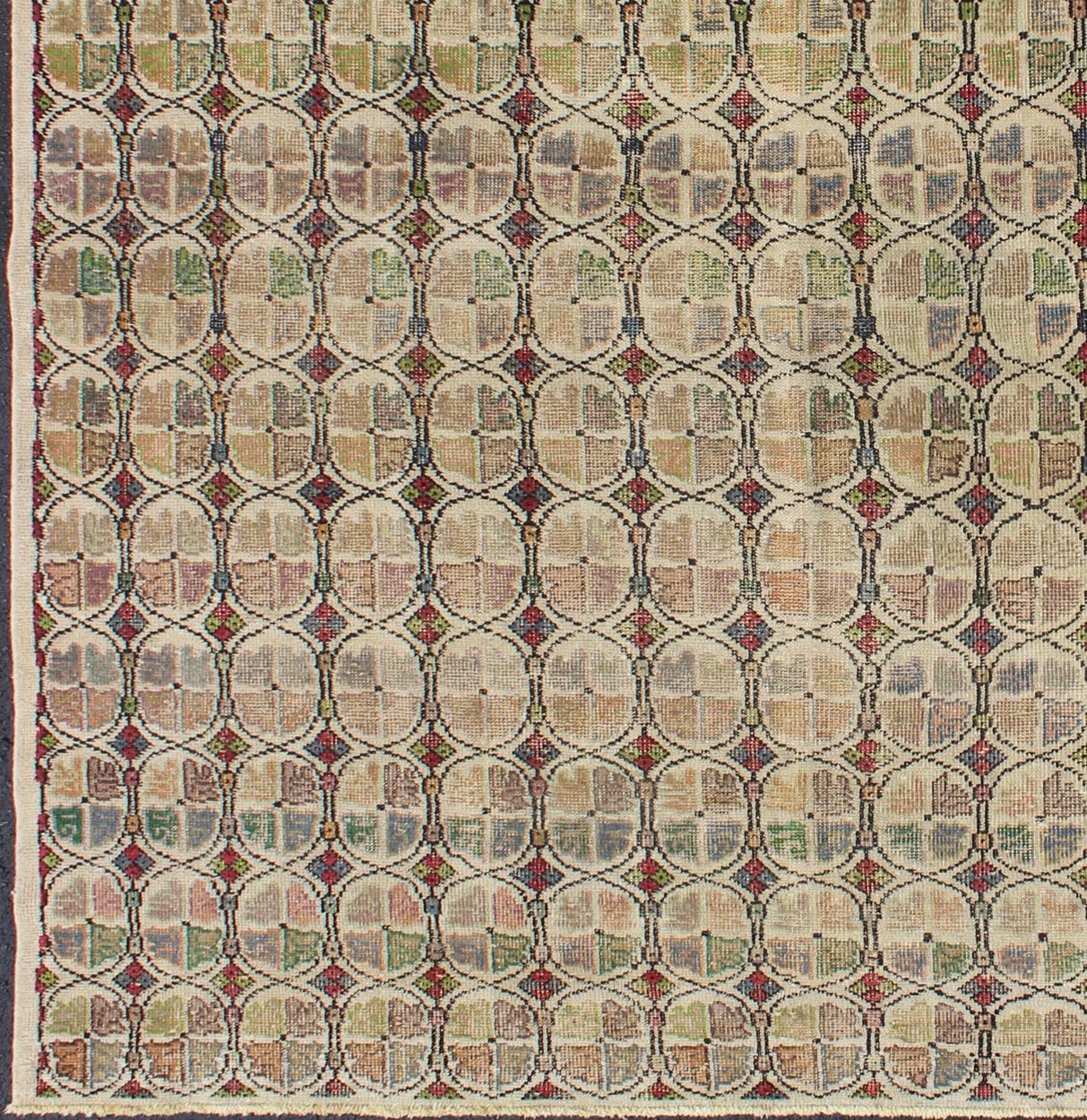 Mid - Century Modern Turkish Square Rug Rendered on a muted background with a spotted and speckled assortment of yellows, reds, browns, greens and blues, this very unique Mid - Century square rug displays a repeating pattern with an abstract feel. ... - Keivan Woven ArtsEN - 990 - 5271Rug