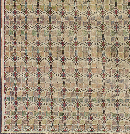 Mid - Century Modern Turkish Square Rug Rendered on a muted background with a spotted and speckled assortment of yellows, reds, browns, greens and blues, this very unique Mid - Century square rug displays a repeating pattern with an abstract feel. ... - Keivan Woven ArtsEN - 990 - 5271Rug