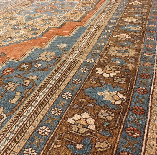 Antique Turkish Colorful Oushak Gallery Rug In Blue Brown & Terra - cotta. Rug/EN - AGA - 004, Colorful Oushak, Antique Oushak. A singularly masterful work of art, this richly patterned antique Turkish Oushak carpet balances a perfect blend of geometric d... - Keivan Woven ArtsEN - AGA - 004 - 2031Rug