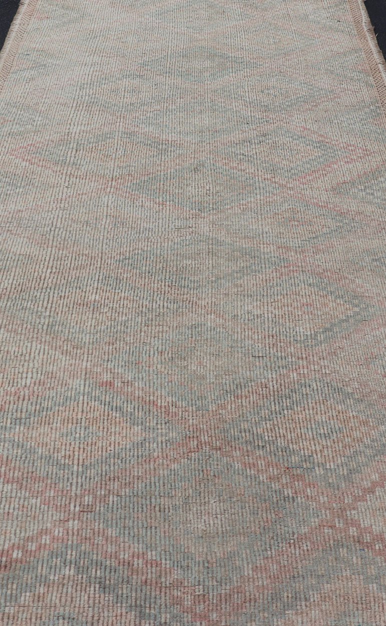 Vintage Turkish Embroidered Flat - Weave Rug with Geometric Design Vintage Turkish Embroidered Flat - Weave Long Rug with Neutral - Toned Geometric Design. Keivan Woven Arts - Geometric design vintage Kilim gallery rug from Turkey rug EN - P13110, countr... - Keivan Woven ArtsEN - P13110 - 17694Rug