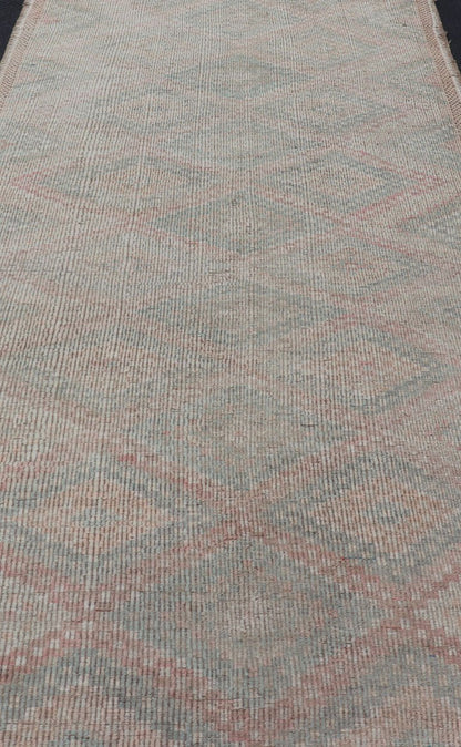 Vintage Turkish Embroidered Flat - Weave Rug with Geometric Design Vintage Turkish Embroidered Flat - Weave Long Rug with Neutral - Toned Geometric Design. Keivan Woven Arts - Geometric design vintage Kilim gallery rug from Turkey rug EN - P13110, countr... - Keivan Woven ArtsEN - P13110 - 17694Rug