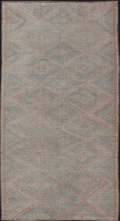 Vintage Turkish Embroidered Flat - Weave Rug with Geometric Design Vintage Turkish Embroidered Flat - Weave Long Rug with Neutral - Toned Geometric Design. Keivan Woven Arts - Geometric design vintage Kilim gallery rug from Turkey rug EN - P13110, countr... - Keivan Woven ArtsEN - P13110 - 17694Rug