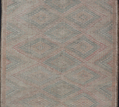 Vintage Turkish Embroidered Flat - Weave Rug with Geometric Design Vintage Turkish Embroidered Flat - Weave Long Rug with Neutral - Toned Geometric Design. Keivan Woven Arts - Geometric design vintage Kilim gallery rug from Turkey rug EN - P13110, countr... - Keivan Woven ArtsEN - P13110 - 17694Rug