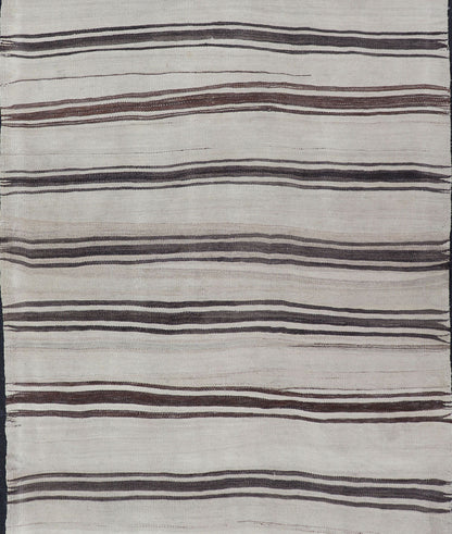 Turkish Vintage Flat - Weave in Shades of Brown and Ivory with Stripe Design Turkish Vintage Flat - Weave in Shades of Brown and Ivory with Stripe Design with Minimalist design and stripes. Keivan Woven Arts / rug EN - P13118, country of origin / typ... - Keivan Woven ArtsEN - P13118 - 17802Rug