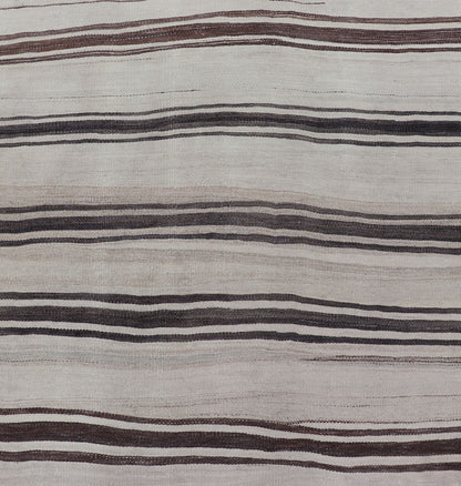 Turkish Vintage Flat - Weave in Shades of Brown and Ivory with Stripe Design Turkish Vintage Flat - Weave in Shades of Brown and Ivory with Stripe Design with Minimalist design and stripes. Keivan Woven Arts / rug EN - P13118, country of origin / typ... - Keivan Woven ArtsEN - P13118 - 17802Rug