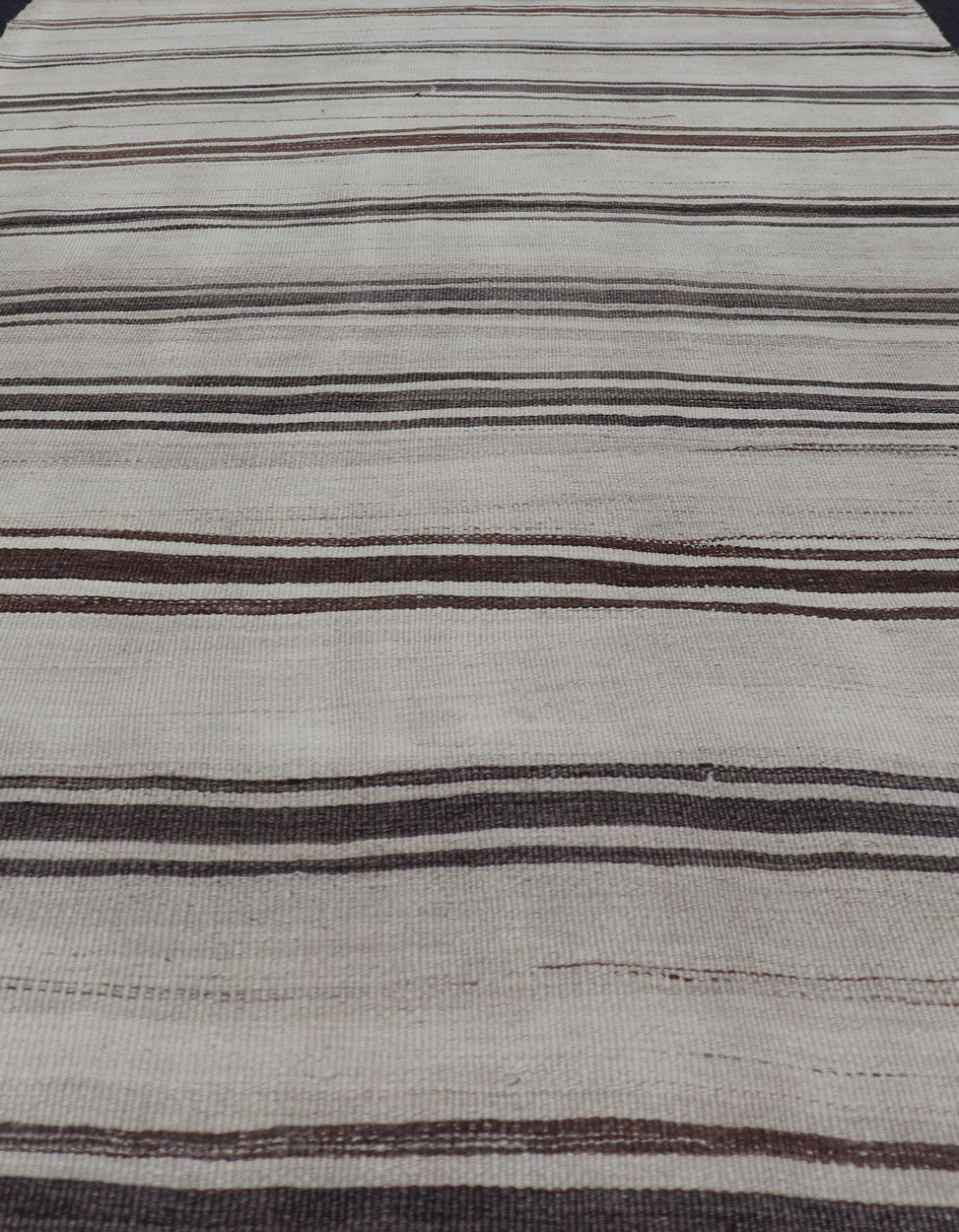 Turkish Vintage Flat - Weave in Shades of Brown and Ivory with Stripe Design Turkish Vintage Flat - Weave in Shades of Brown and Ivory with Stripe Design with Minimalist design and stripes. Keivan Woven Arts / rug EN - P13118, country of origin / typ... - Keivan Woven ArtsEN - P13118 - 17802Rug