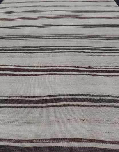 Turkish Vintage Flat - Weave in Shades of Brown and Ivory with Stripe Design Turkish Vintage Flat - Weave in Shades of Brown and Ivory with Stripe Design with Minimalist design and stripes. Keivan Woven Arts / rug EN - P13118, country of origin / typ... - Keivan Woven ArtsEN - P13118 - 17802Rug