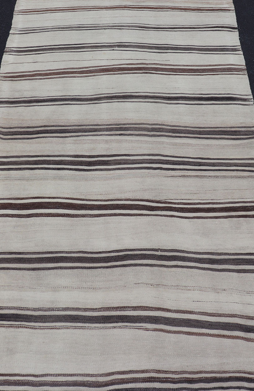 Turkish Vintage Flat - Weave in Shades of Brown and Ivory with Stripe Design Turkish Vintage Flat - Weave in Shades of Brown and Ivory with Stripe Design with Minimalist design and stripes. Keivan Woven Arts / rug EN - P13118, country of origin / typ... - Keivan Woven ArtsEN - P13118 - 17802Rug