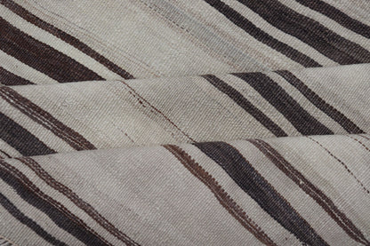 Turkish Vintage Flat - Weave in Shades of Brown and Ivory with Stripe Design Turkish Vintage Flat - Weave in Shades of Brown and Ivory with Stripe Design with Minimalist design and stripes. Keivan Woven Arts / rug EN - P13118, country of origin / typ... - Keivan Woven ArtsEN - P13118 - 17802Rug