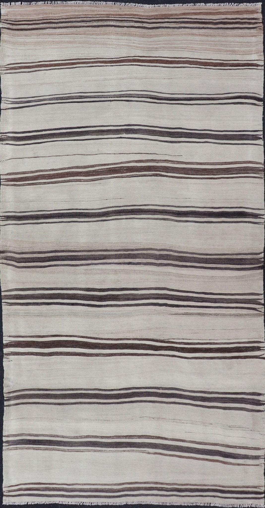 Turkish Vintage Flat - Weave in Shades of Brown and Ivory with Stripe Design Turkish Vintage Flat - Weave in Shades of Brown and Ivory with Stripe Design with Minimalist design and stripes. Keivan Woven Arts / rug EN - P13118, country of origin / typ... - Keivan Woven ArtsEN - P13118 - 17802Rug