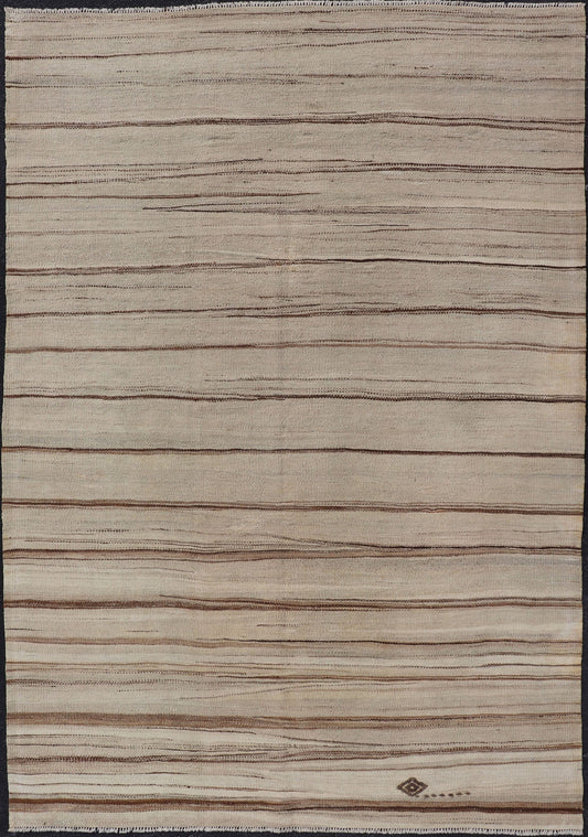 Vintage Flat Weave Turkish Kilim with Stripes in Tan, Taupe, Cream, and Brown Vintage Flat Weave Turkish Kilim with Stripes in Tan, Taupe, Cream, and Brown Vintage Turkish Kilim, Keivan Woven Arts / rug EN - P13141, country of origin / type:... - Keivan Woven ArtsEN - P13141 - 17706