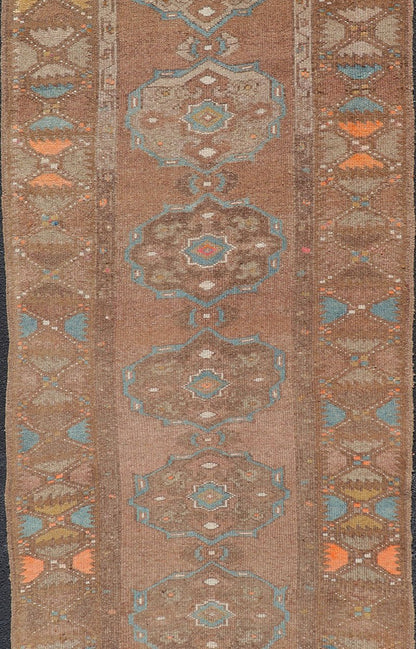 Vintage Turkish Kars Runner in Brown Color, Tan, Taupe and Soft Orange Vintage Turkish Kars Runner in Brown Color, Tan, Taupe and Soft Orange. Keivan Woven Arts / rug EN - P13239, country of origin / type: Turkey / Kilim, circa Mid - 20th Century. ... - Keivan Woven ArtsEN - P13239 - 18120Rug