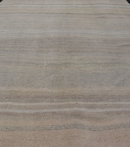 Vintage Turkish Kilim with Stripes in Taupe, Gray, Tan, Cream and Brown Vintage Turkish Kilim with Stripes in Taupe, Gray, Tan, Cream and Brown. Keivan Woven Arts / rug EN - P13422, country of origin / type: Turkey / Kilim, circa Mid - 20th Century.... - Keivan Woven ArtsEN - P13422 - 17814Rug