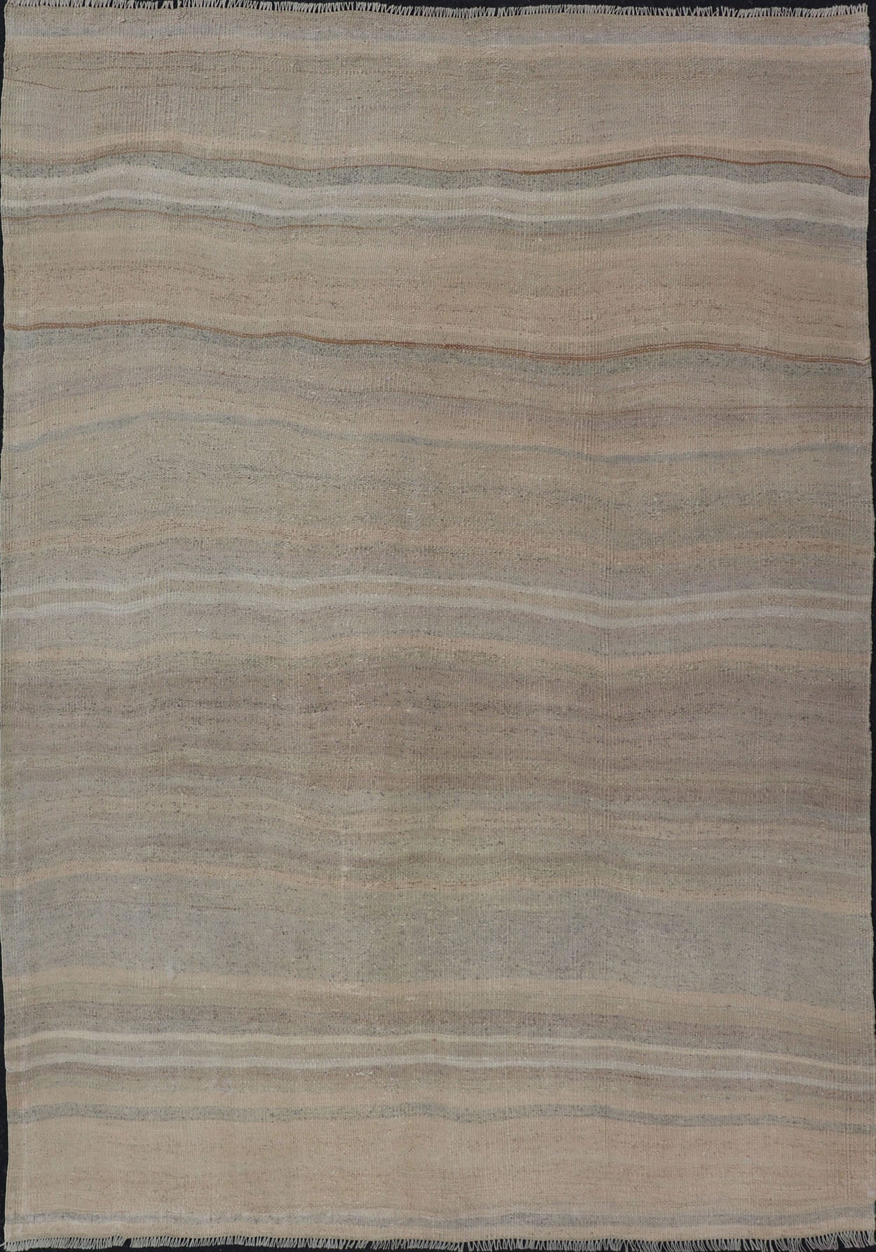 Vintage Turkish Kilim with Stripes in Taupe, Gray, Tan, Cream and Brown Vintage Turkish Kilim with Stripes in Taupe, Gray, Tan, Cream and Brown. Keivan Woven Arts / rug EN - P13422, country of origin / type: Turkey / Kilim, circa Mid - 20th Century.... - Keivan Woven ArtsEN - P13422 - 17814Rug