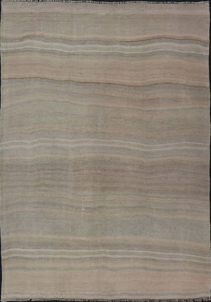 Vintage Turkish Kilim with Stripes in Taupe, Gray, Tan, Cream and Brown Vintage Turkish Kilim with Stripes in Taupe, Gray, Tan, Cream and Brown. Keivan Woven Arts / rug EN - P13422, country of origin / type: Turkey / Kilim, circa Mid - 20th Century.... - Keivan Woven ArtsEN - P13422 - 17814Rug