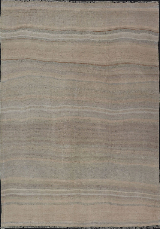 Vintage Turkish Kilim with Stripes in Taupe, Gray, Tan, Cream and Brown Vintage Turkish Kilim with Stripes in Taupe, Gray, Tan, Cream and Brown. Keivan Woven Arts / rug EN - P13422, country of origin / type: Turkey / Kilim, circa Mid - 20th Century.... - Keivan Woven ArtsEN - P13422 - 17814Rug
